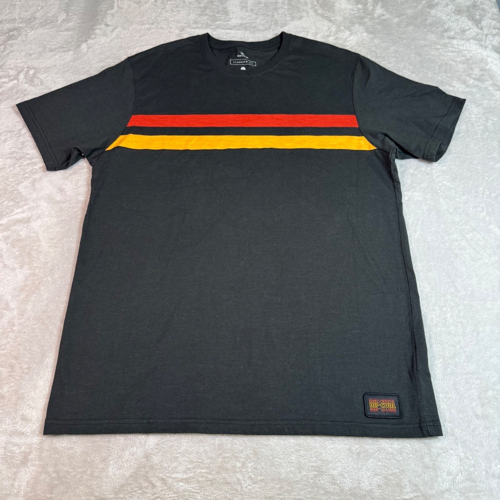 Rip Curl Mens Standard Fit Striped Chest Logo T-Shirt Black Size L